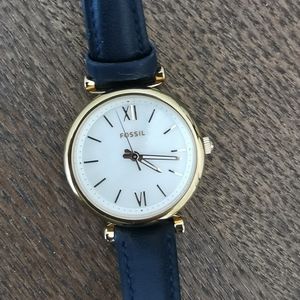 Fossil Carlie Mini Three-hand Navy Leather